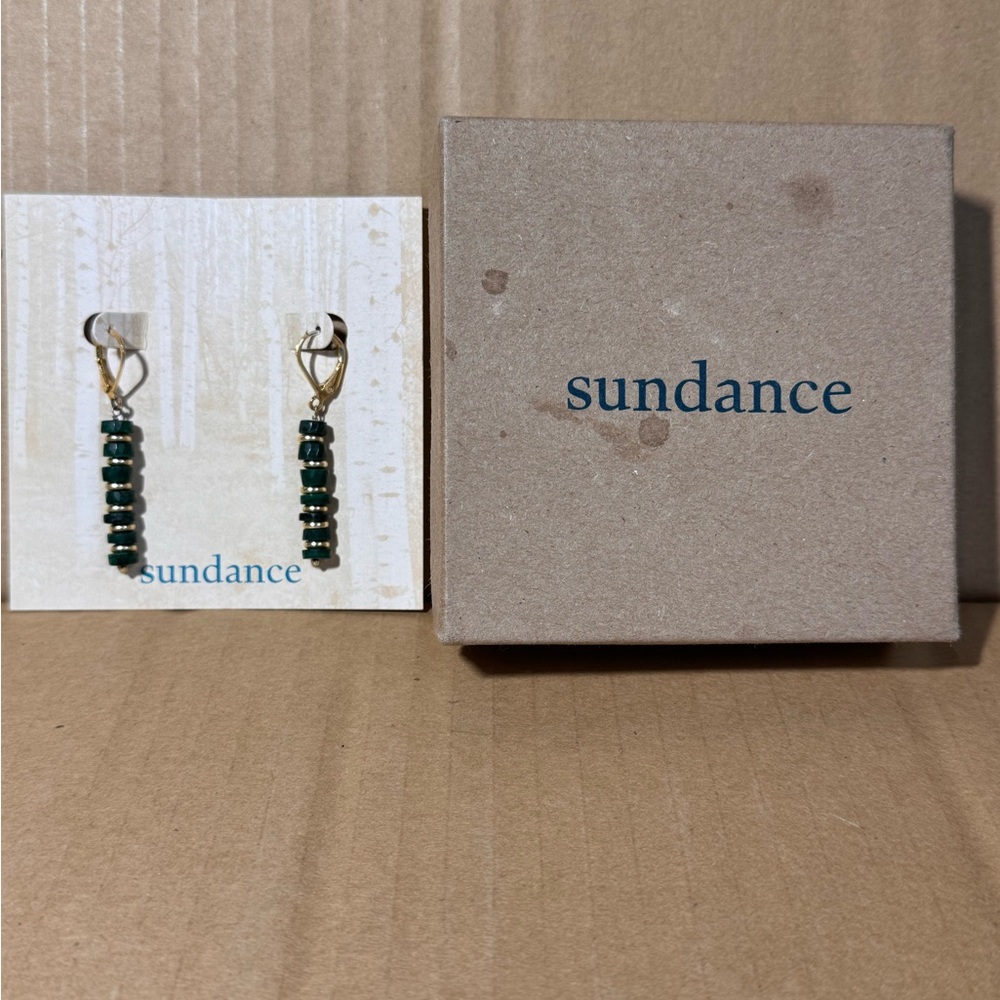 Sundance Green Beaded Drop Earrings - Gold Hoops - Picture 3 of 6